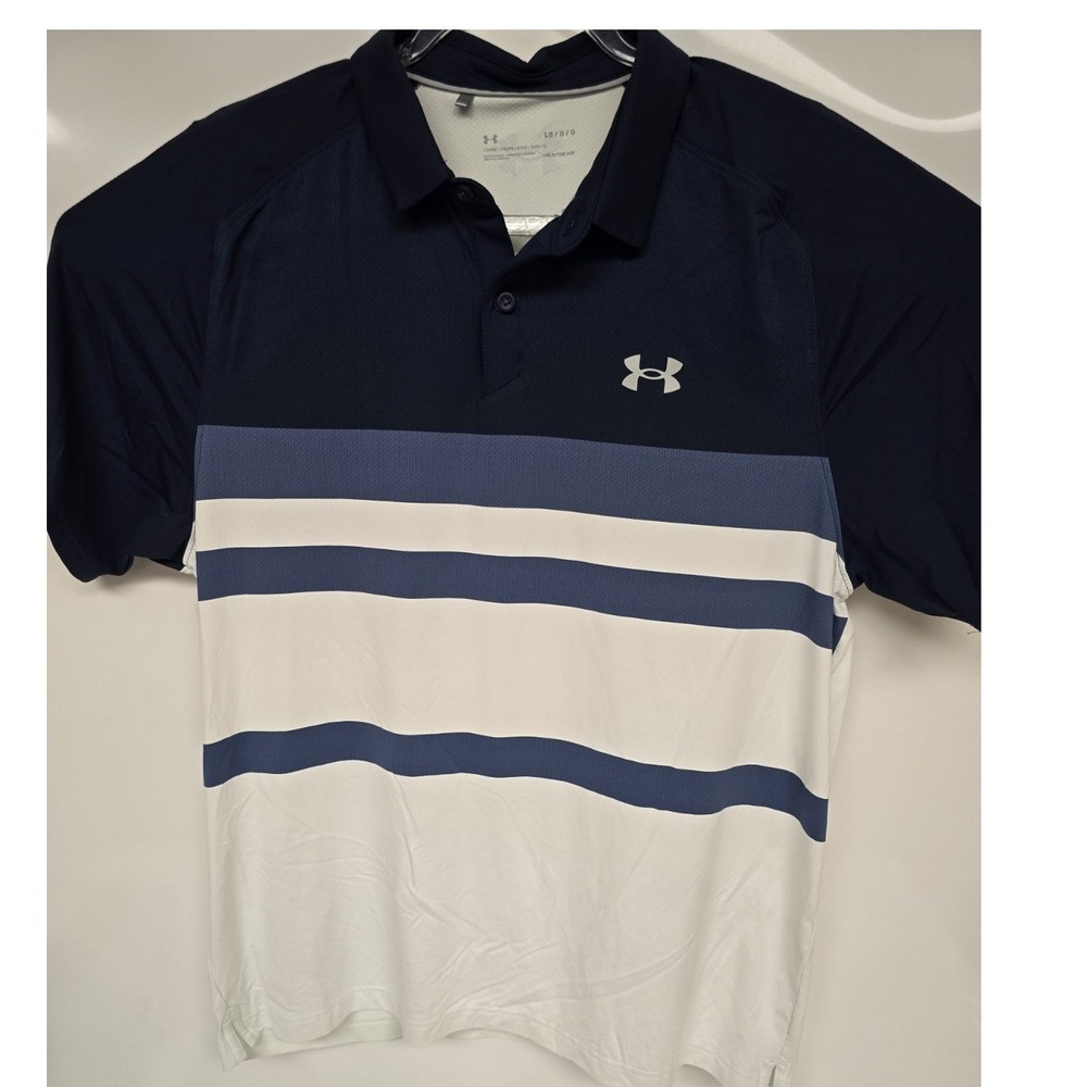 Under Armour Mens Loose The Playoff Polo Blue White Colorblock Golf Shirt L